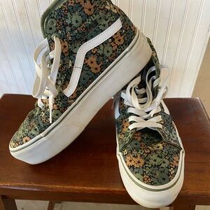 Vans Green Floral High-Top Sneakers